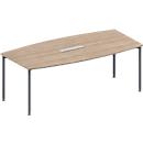 Schäfer Shop Genius Konferenztisch MODENA FLEX, 6-fach Anschluss, Boot, 4-Fuß Rundrohr, B 2000 x H 720-840 mm, Eiche Dekor/weißalu