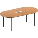 Schäfer Shop Genius Konferenztisch MODENA FLEX, 6-fach Anschluss, Oval, 4-Fuß Rundrohr, B 2000 x T 1000 x H 720-840 mm, Buche/weißalu