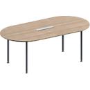 Schäfer Shop Genius Konferenztisch MODENA FLEX, 6-fach Anschluss, Oval, 4-Fuß Rundrohr, B 2000 x T 1000 x H 720-840 mm, Eiche Dekor/weißalu