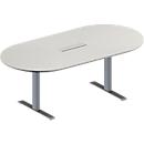 Schäfer Shop Genius Konferenztisch MODENA FLEX, 6-fach Anschluss, Oval, T-Fuß Rechteckrohr, B 2000 x T 1000 x H 650-850 mm, lichtgrau/weißalu
