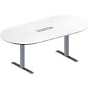 Schäfer Shop Genius Konferenztisch MODENA FLEX, 6-fach Anschluss, Oval, T-Fuß Rechteckrohr, B 2000 x T 1000 x H 650-850 mm, weiß/weißalu