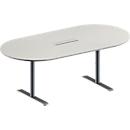 Schäfer Shop Genius Konferenztisch MODENA FLEX, 6-fach Anschluss, Oval, T-Fuß Rundrohr, B 2000 x T 1000 x H 650-850 mm, lichtgrau/weißalu
