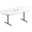 Schäfer Shop Genius Konferenztisch MODENA FLEX, 6-fach Anschluss, Oval, T-Fuß Rundrohr, B 2000 x T 1000 x H 650-850 mm, weiß/weißalu
