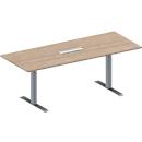 Schäfer Shop Genius Konferenztisch MODENA FLEX, 6-fach Anschluss, Rechteck, T-Fuß Rechteckrohr, B 2000 x T 800 x H 650-850 mm, Eiche-Dekor/weißalu