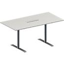 Schäfer Shop Genius Konferenztisch MODENA FLEX, 6-fach Anschluss, Rechteck, T-Fuß Rundrohr, B 1600 x T 800 x H 650-850 mm, lichtgrau/weißalu