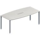 Schäfer Shop Genius Konferenztisch MODENA FLEX, 6-fach Tischanschlussfeld, Boot, 4-Fuss Quadratrohr, B 2000 x H 720-840 mm, lichtgrau/weissaluminium