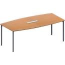 Schäfer Shop Genius Konferenztisch MODENA FLEX, 6-fach Tischanschlussfeld, Boot, 4-Fuss Rundrohr, B 2000 x H 720-840 mm, Buche/weissaluminium RAL 9006