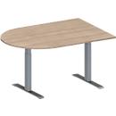 Schäfer Shop Genius Konferenztisch MODENA FLEX, Halbkreis, T-Fuß Rechteckrohr, B 1400 x T 1000 x H 650-850 mm, Eiche-Dekor/weißaluminium RAL 9006