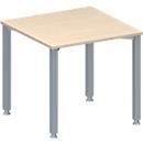 Schäfer Shop Genius Konferenztisch MODENA FLEX, Quadrat, 4-Fuß Quadratrohr, B 800 x T 800 x H 720-840 mm, Ahorn/weißaluminium RAL 9006