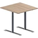 Schäfer Shop Genius Konferenztisch MODENA FLEX, Quadrat, T-Fuß Rundrohr, B 800 x T 800 x H 650-850 mm, Eiche-Dekor/weißaluminium RAL 9007