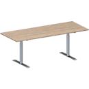 Schäfer Shop Genius Konferenztisch MODENA FLEX, Rechteck, T-Fuss Rundrohr, B 2000 x T 800 x H 650-850 mm, lichtgrau/weissaluminium RAL 9006