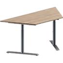 Schäfer Shop Genius Konferenztisch MODENA FLEX, Trapez, T-Fuß Rundrohr, B 1600 x T 800 x H 650-850 mm, Eiche-Dekor/weißaluminium RAL 9006