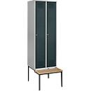 Schäfer Shop Genius Locker with bench, 2 compartments, cylinder lock, aluminium white/anthracite