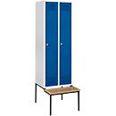 Schäfer Shop Genius Locker with bench, 2 compartments, cylinder lock, luminous grey/gentian blue