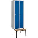 Schäfer Shop Genius Locker with bench, 2 compartments, locking with safety swivel locking pin, aluminium white/gentian blue