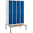 Schäfer Shop Genius Locker with bench, 4 compartments, cylinder lock, luminous grey/blue gentian