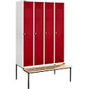 Schäfer Shop Genius Locker with bench, 4 compartments, locking with safety swivel locking pin, light grey/red