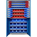 Schäfer Shop Genius Magazinschrank, mit Sichtlagerkästen, B 1055 x T 520 x H 1950 mm, enzianblau/weißaluminium