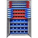 Schäfer Shop Genius Magazinschrank, mit Sichtlagerkästen SSI Schäfer Serie PROFI LF 110/211/221/321, B 1055 x T 520 x H 1950 mm, weißaluminium