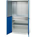 Schäfer Shop Genius materiaalkast FS, 5 OH, afsluitbaar, geperforeerde roosterwanden/2 laden/2 legborden, tot 450 kg, B 1055 x D 520 x H 1950 mm, lichtgrijs/enzianblauw + gratis inzetbakset-24 st.
