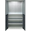 Schäfer Shop Genius material cabinet FS, 5 OH, lockable, perforated grid walls/3 shelves, up to 450 kg, W 1055 x D 520 x H 1950 mm, light gray/anthracite gray