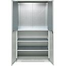 Schäfer Shop Genius material cabinet FS, 5 OH, lockable, perforated grid walls/3 shelves, up to 450 kg, W 1055 x D 520 x H 1950 mm, light gray/light gray