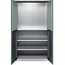 Schäfer Shop Genius material cabinet FS, 5 OH, lockable, perforated grid walls/3 shelves, up to 450 kg, W 1055 x D 520 x H 1950 mm, white aluminum/anthracite grey