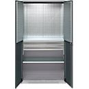 Schäfer Shop Genius Materialschrank FS, 5 OH, abschließbar, Lochrasterwände/2 Schübe/2 Fachböden, bis 450 kg, B 1055 x T 520 x H 1950 mm, weißalu/anthrazitgrau + Gratis Einsatzkastenset-24 tlg.