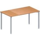 Schäfer Shop Genius Meeting table MODENA FLEX, height adjustable, rectangular shape, 4 round tubular legs, W 1400 x D 800 mm, beech finish