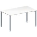 Schäfer Shop Genius Meeting table MODENA FLEX, height adjustable, rectangular shape, 4 round tubular legs, W 1400 x D 800 mm, white