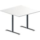 Schäfer Shop Genius Mesa adicional MODENA FLEX, ajustable en altura, cuadrada, pata en T de tubo redondo, An 1000 x P 1000 mm, blanco