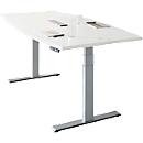 Schäfer Shop Genius Mesa de conferencias MODENA FLEX, conexión de 6 vías, regulable eléctricamente en altura, barco, pie en T, ancho 2000 x alto 645-1290 mm, aluminio blanco/blanco 