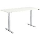 Schäfer Shop Genius Mesa de conferencias MODENA FLEX, regulable en altura eléctricamente, barco, pie en T, ancho 2000 x alto 645-1290 mm, aluminio blanco/blanco + panel de memoria