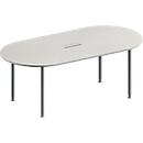 Schäfer Shop Genius Mesa de reuniones MODENA FLEX, ajustable en altura, cuadro de conexión de 3 tomas, forma ovalada, 4 patas de tubo redondo, 2000 x 1000 mm, gris luminoso