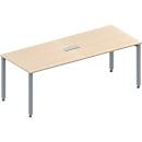 Schäfer Shop Genius Mesa de reuniones MODENA FLEX, ajustable en altura, cuadro de conexión de 3 tomas, forma rectangular, 4 patas de tubo cuadrado, An 2000 x P 800 mm, acabado en arce