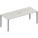 Schäfer Shop Genius Mesa de reuniones MODENA FLEX, ajustable en altura, cuadro de conexión de 3 tomas, forma rectangular, 4 patas de tubo cuadrado, An 2000 x P 800 mm, gris luminoso