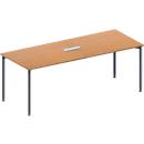 Schäfer Shop Genius Mesa de reuniones MODENA FLEX, ajustable en altura, cuadro de conexión de 3 tomas, forma rectangular, 4 patas de tubo redondo, An 2000 x P 800 mm, acabado en haya