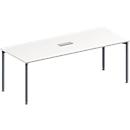 Schäfer Shop Genius Mesa de reuniones MODENA FLEX, ajustable en altura, cuadro de conexión de 3 tomas, forma rectangular, 4 patas de tubo redondo, An 2000 x P 800 mm, blanco