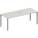 Schäfer Shop Genius Mesa de reuniones MODENA FLEX, ajustable en altura, cuadro de conexión de 3 tomas, forma rectangular, 4 patas de tubo redondo, An 2000 x P 800 mm, gris luminoso