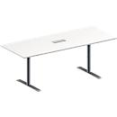 Schäfer Shop Genius Mesa de reuniones MODENA FLEX, ajustable en altura, cuadro de conexión de 3 tomas, forma rectangular, pata en T tubo redondo, An 2000 x P 800 mm, blanco