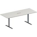 Schäfer Shop Genius Mesa de reuniones MODENA FLEX, ajustable en altura, cuadro de conexión de 3 tomas, forma rectangular, pata en T tubo redondo, An 2000 x P 800 mm, gris luminoso