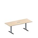 Schäfer Shop Genius Mesa de reuniones MODENA FLEX, ajustable en altura, cuadro de conexión de 3 tomas, rectangular, pata en T, An 2000 x P 800 mm, acabado en arce