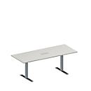 Schäfer Shop Genius Mesa de reuniones MODENA FLEX, ajustable en altura, cuadro de conexión de 3 tomas, rectangular, pata en T, An 2000 x P 800 mm, gris luminoso