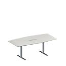 Schäfer Shop Genius Mesa de reuniones MODENA FLEX, ajustable en altura, cuadro de conexión de 6 tomas, forma de barca, pata en T de tubo rectangular, An 2000 x P 1000/800 mm, gris luminoso