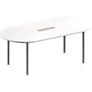 Schäfer Shop Genius Mesa de reuniones MODENA FLEX, ajustable en altura, cuadro de conexión de 6 tomas, forma ovalada, 4 patas de tubo redondo, 2000 x 1000 mm, blanco