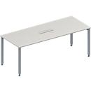 Schäfer Shop Genius Mesa de reuniones MODENA FLEX, ajustable en altura, cuadro de conexión de 6 tomas, forma rectangular, 4 patas de tubo cuadrado, An 2000 x P 800 mm, gris luminoso