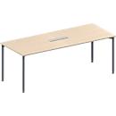 Schäfer Shop Genius Mesa de reuniones MODENA FLEX, ajustable en altura, cuadro de conexión de 6 tomas, forma rectangular, 4 patas de tubo redondo, An 2000 x P 800 mm, acabado en arce