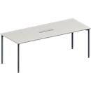 Schäfer Shop Genius Mesa de reuniones MODENA FLEX, ajustable en altura, cuadro de conexión de 6 tomas, forma rectangular, 4 patas de tubo redondo, An 2000 x P 800 mm, gris luminoso