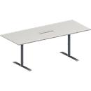 Schäfer Shop Genius Mesa de reuniones MODENA FLEX, ajustable en altura, cuadro de conexión de 6 tomas, forma rectangular, pata en T tubo redondo, An 2000 x P 800 mm, gris luminoso