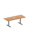 Schäfer Shop Genius Mesa de reuniones MODENA FLEX, ajustable en altura, cuadro de conexión de 6 tomas, rectangular, pata en T, An 2000 x P 800 mm, acabado en haya